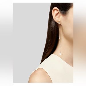 EARRINGS 14K Pearl & Topaz Station Chain Drop Earrings